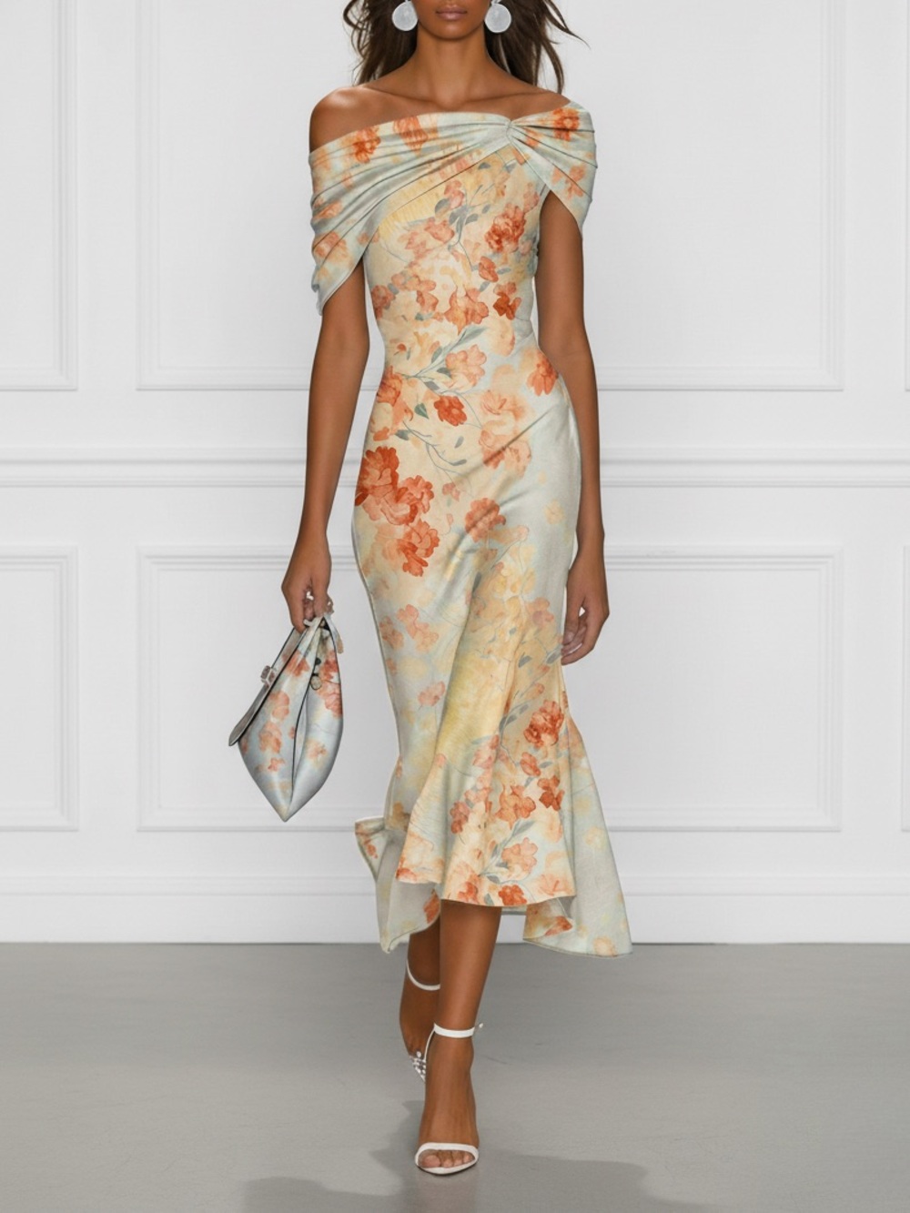 Fehaute Off The Shoulder Short Mermaid Midi Dress